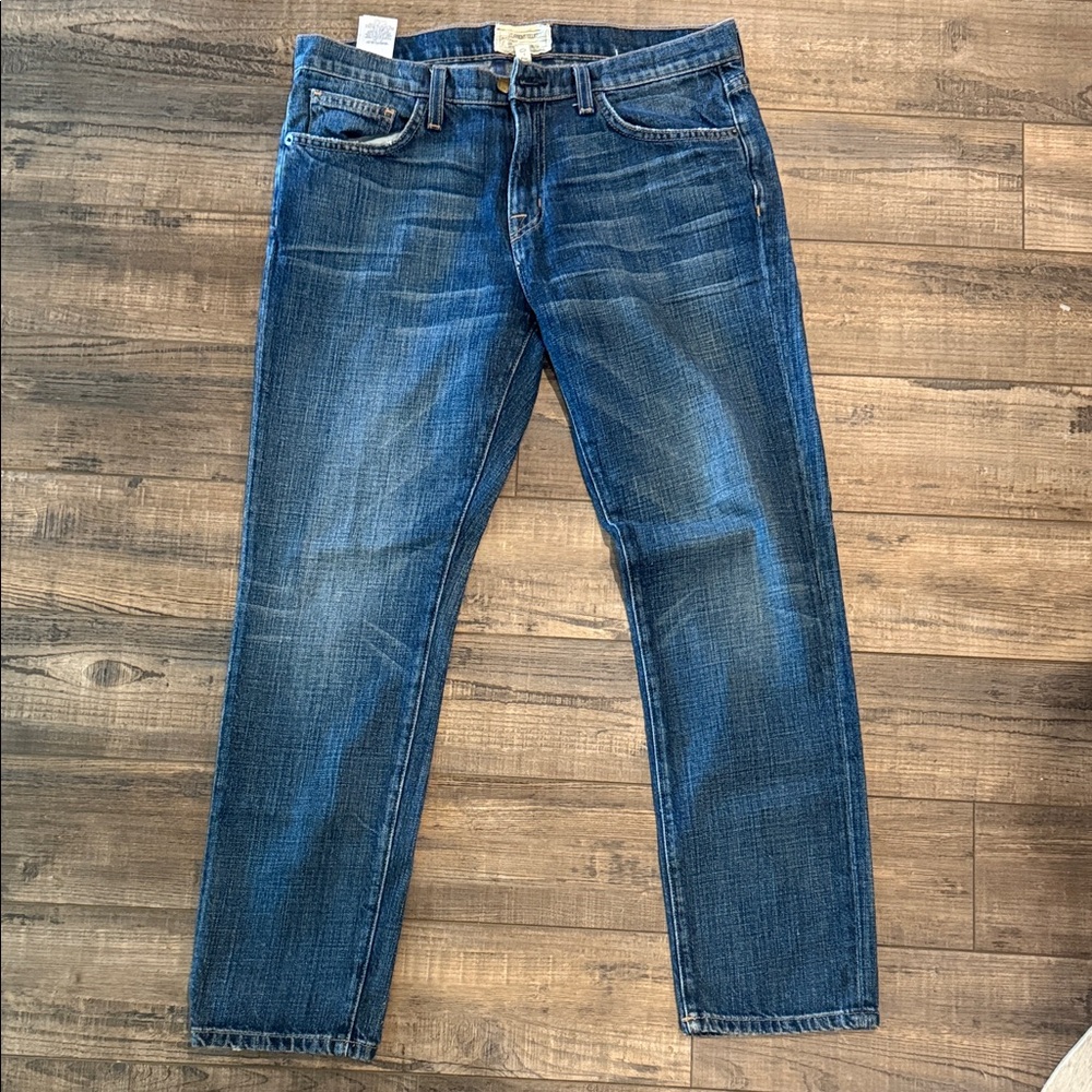 Current/Elliott “The Fling Loved” Slim Straight Jeans in Medium Blue Wash